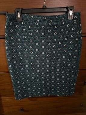 Leota Teal and Black Circular-Print Pencil Skirt